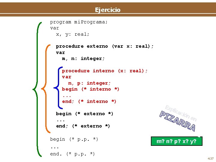 Ejercicio program mi. Programa; var x, y: real; procedure externo (var x: real); var