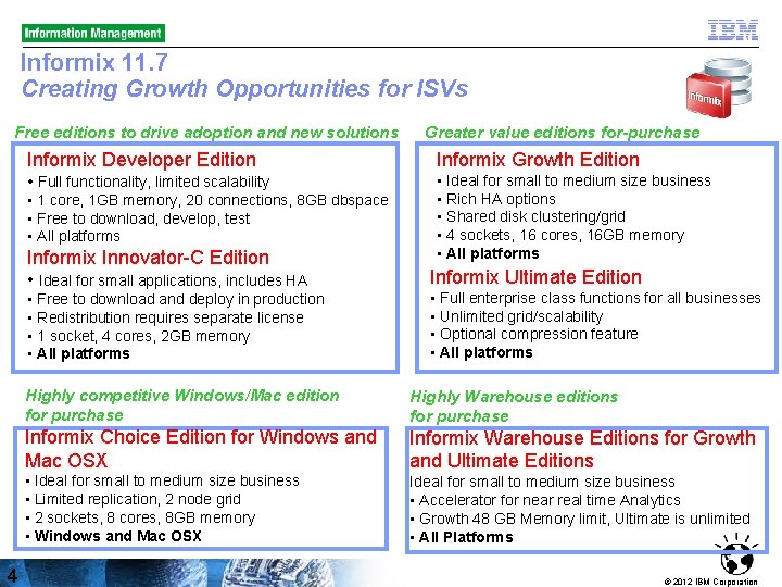 Informix 11. 7 Creating Growth Opportunities for ISVs Free editions to drive adoption and