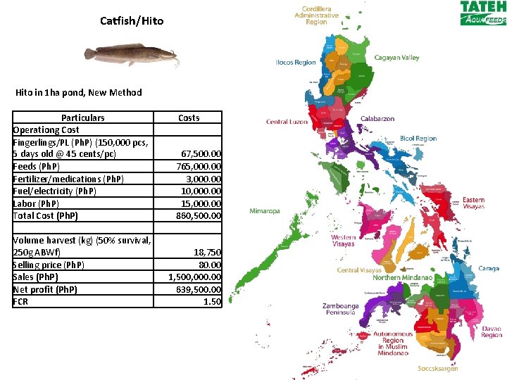 Catfish/Hito in 1 ha pond, New Method Particulars Operationg Cost Fingerlings/PL (Ph. P) (150,