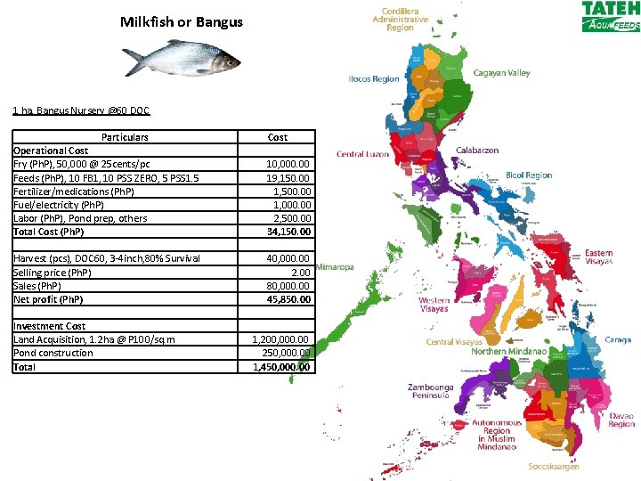 Milkfish or Bangus 1 ha. Bangus Nursery @60 DOC Particulars Cost Operational Cost Fry