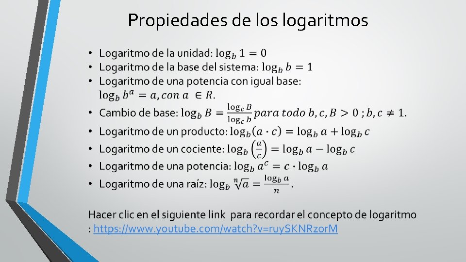 Propiedades de los logaritmos 