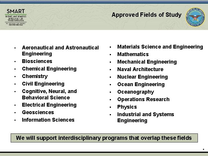 Approved Fields of Study • • • Aeronautical and Astronautical Engineering Biosciences Chemical Engineering