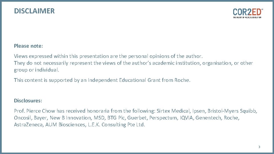 DISCLAIMER Please note: Views expressed within this presentation are the personal opinions of the