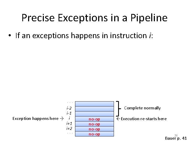 Precise Exceptions in a Pipeline • If an exceptions happens in instruction i: •