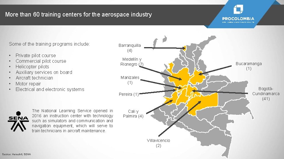 More than 60 training centers for the aerospace industry Some of the training programs