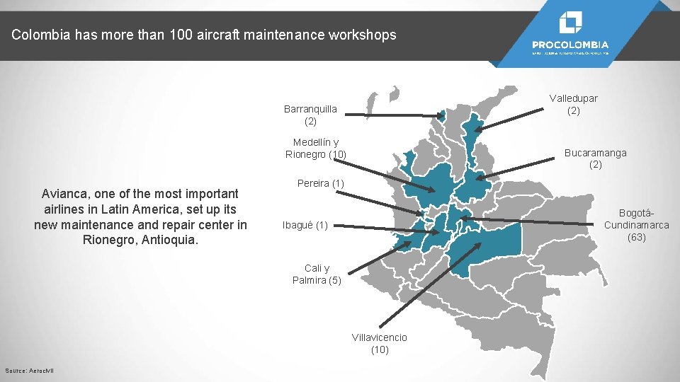 Colombia has more than 100 aircraft maintenance workshops Valledupar (2) Barranquilla (2) Medellín y