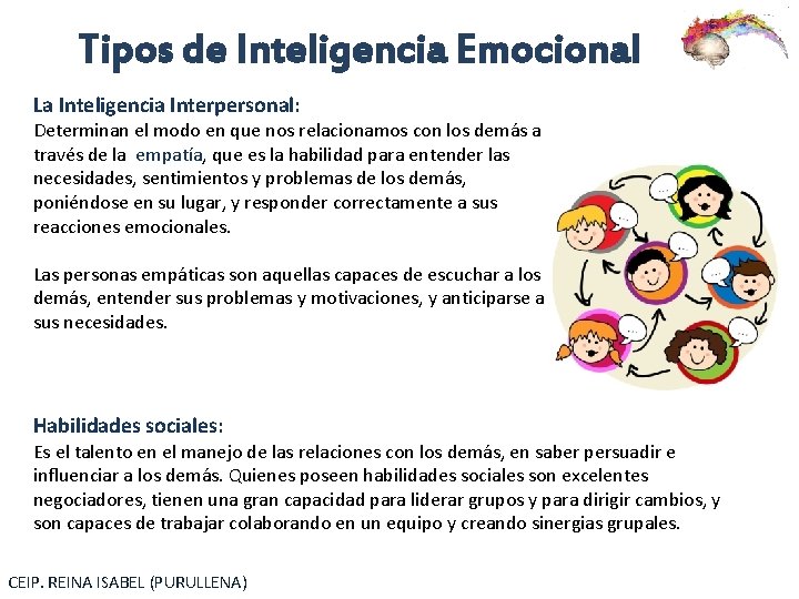 Tipos de Inteligencia Emocional La Inteligencia Interpersonal: Determinan el modo en que nos relacionamos