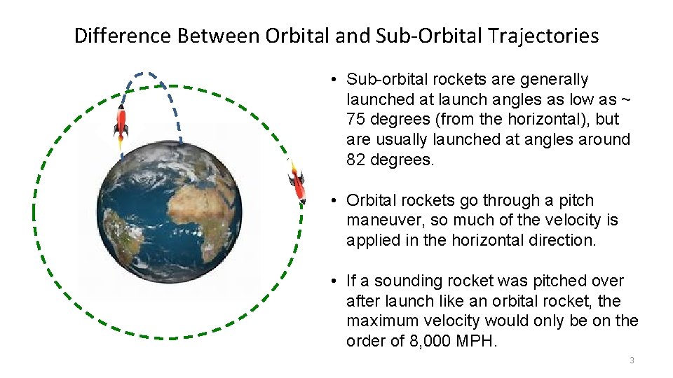 Difference Between Orbital and Sub-Orbital Trajectories • Sub-orbital rockets are generally launched at launch