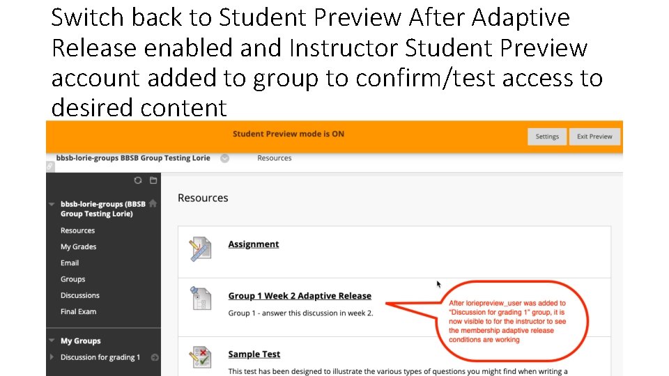 Switch back to Student Preview After Adaptive Release enabled and Instructor Student Preview account