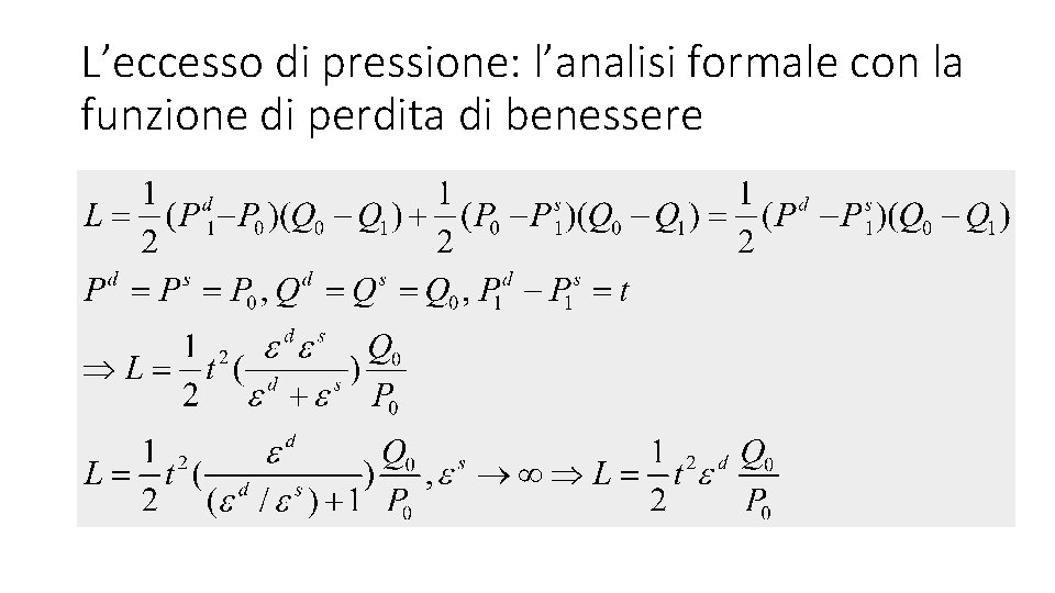 L’eccesso di pressione: l’analisi formale con la funzione di perdita di benessere 