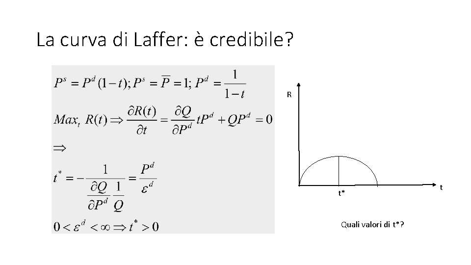 La curva di Laffer: è credibile? R t* Quali valori di t*? t 