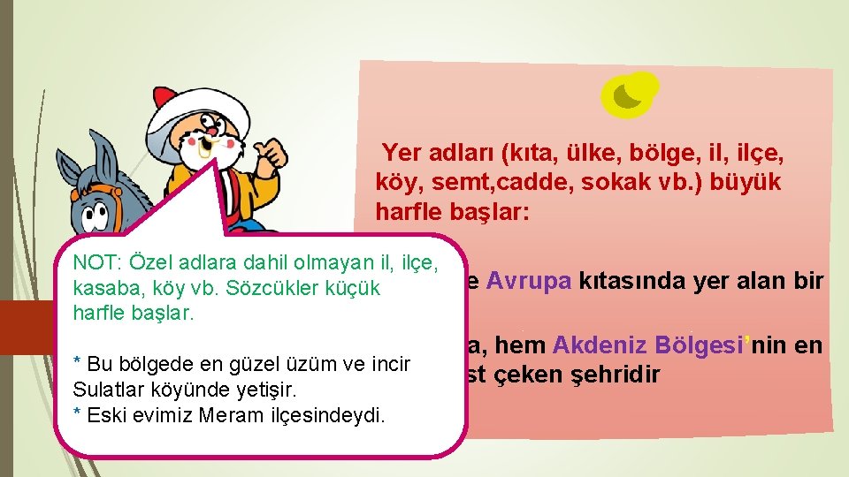 Yer adları (kıta, ülke, bölge, ilçe, köy, semt, cadde, sokak vb. ) büyük harfle
