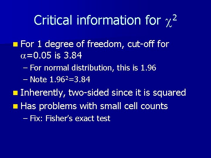 Critical information for c 2 n For 1 degree of freedom, cut-off for a=0.