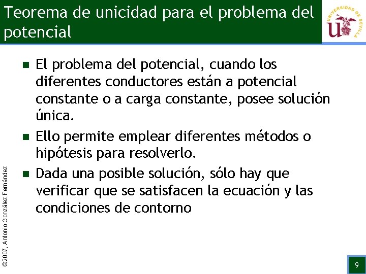 Teorema de unicidad para el problema del potencial n © 2007, Antonio González Fernández