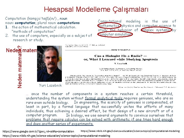 Hesapsal Modelleme Çalışmaları Neden matematik? Computation (kɒmpjʊˈteɪʃ(ə)n/) , noun: computation; plural noun: computations 1.