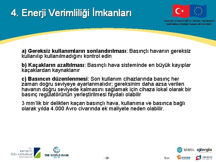 4. Enerji Verimliliği İmkanları Bu proje Avrupa Birliği ve Türkiye Cumhuriyeti tarafından ortaklaşa finanse