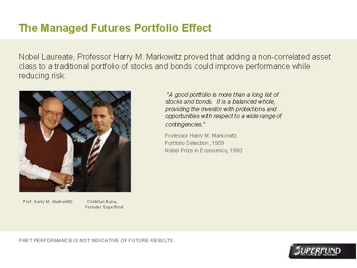 The Managed Futures Portfolio Effect Nobel Laureate, Professor Harry M. Markowitz proved that adding