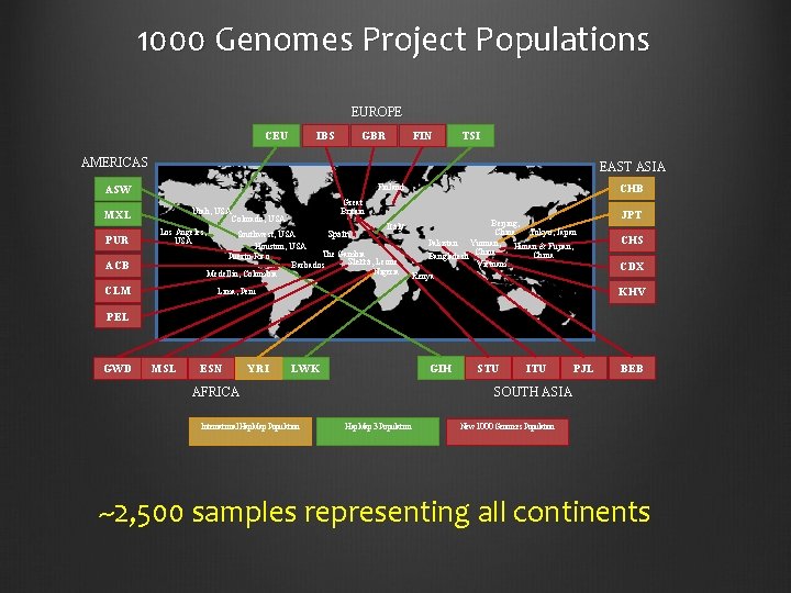1000 Genomes Project Populations EUROPE IBS CEU FIN GBR TSI AMERICAS EAST ASIA Great