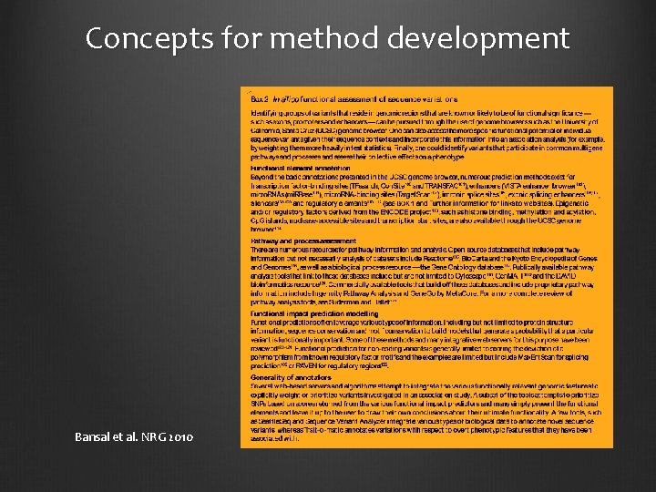 Concepts for method development Bansal et al. NRG 2010 