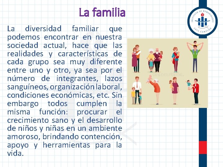 La familia La diversidad familiar que podemos encontrar en nuestra sociedad actual, hace que