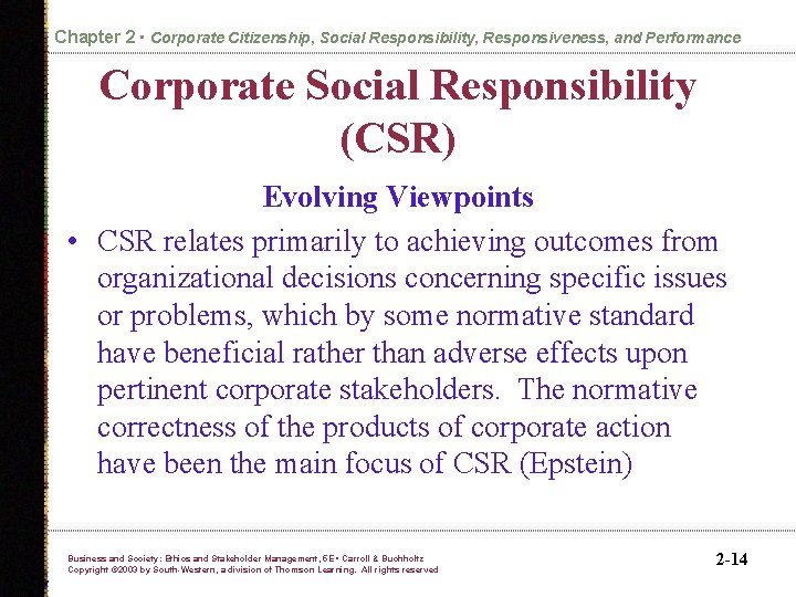 Chapter 2 • Corporate Citizenship, Social Responsibility, Responsiveness, and Performance Corporate Social Responsibility (CSR)