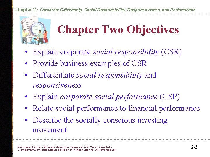 Chapter 2 • Corporate Citizenship, Social Responsibility, Responsiveness, and Performance Chapter Two Objectives •