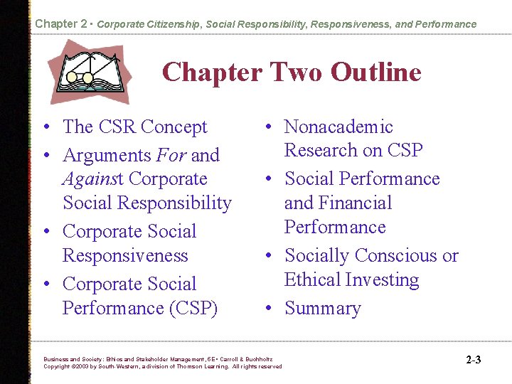 Chapter 2 • Corporate Citizenship, Social Responsibility, Responsiveness, and Performance Chapter Two Outline •