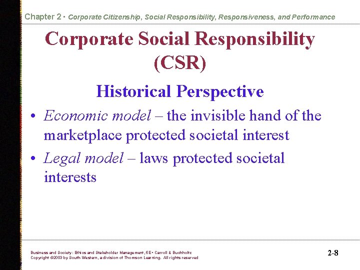 Chapter 2 • Corporate Citizenship, Social Responsibility, Responsiveness, and Performance Corporate Social Responsibility (CSR)
