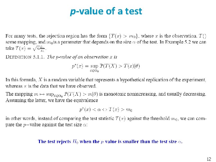p-value of a test 12 