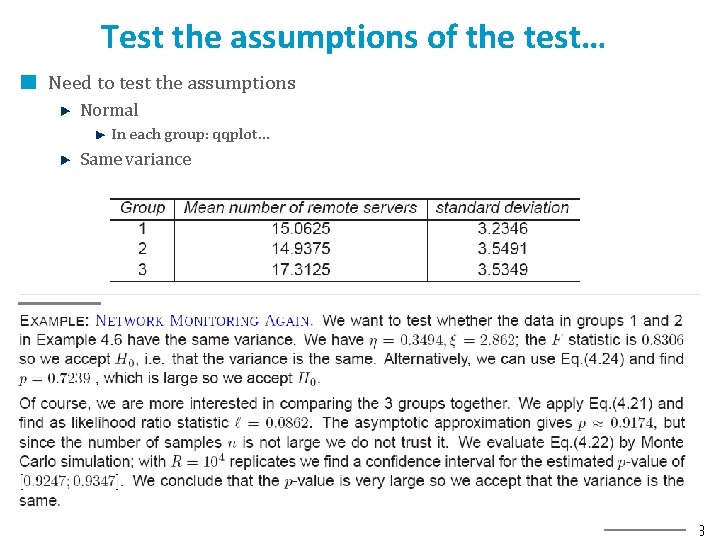 Test the assumptions of the test… Need to test the assumptions Normal In each
