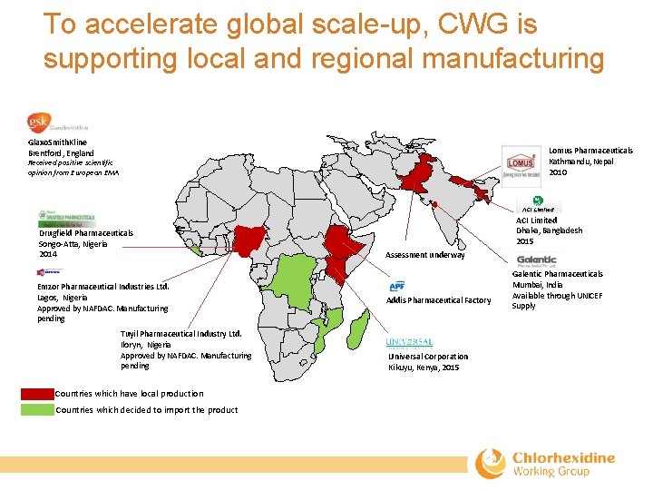 To accelerate global scale-up, CWG is supporting local and regional manufacturing Glaxo. Smith. Kline