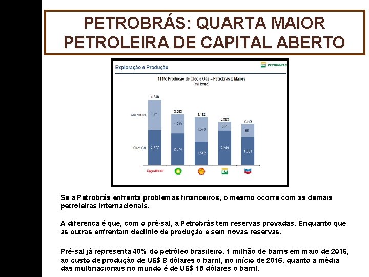 PETROBRÁS: QUARTA MAIOR PETROLEIRA DE CAPITAL ABERTO Se a Petrobrás enfrenta problemas financeiros, o