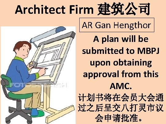 Architect Firm 建筑公司 AR Gan Hengthor A plan will be submitted to MBPJ upon