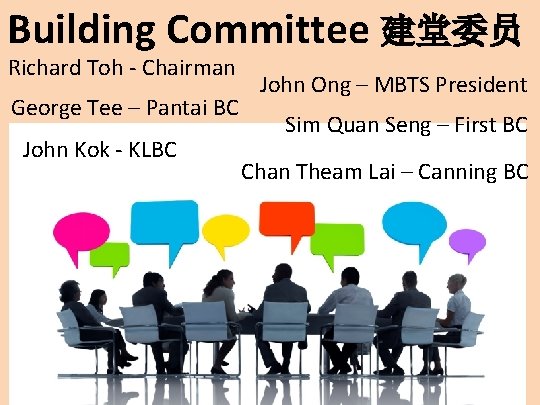 Building Committee 建堂委员 Richard Toh - Chairman George Tee – Pantai BC John Kok