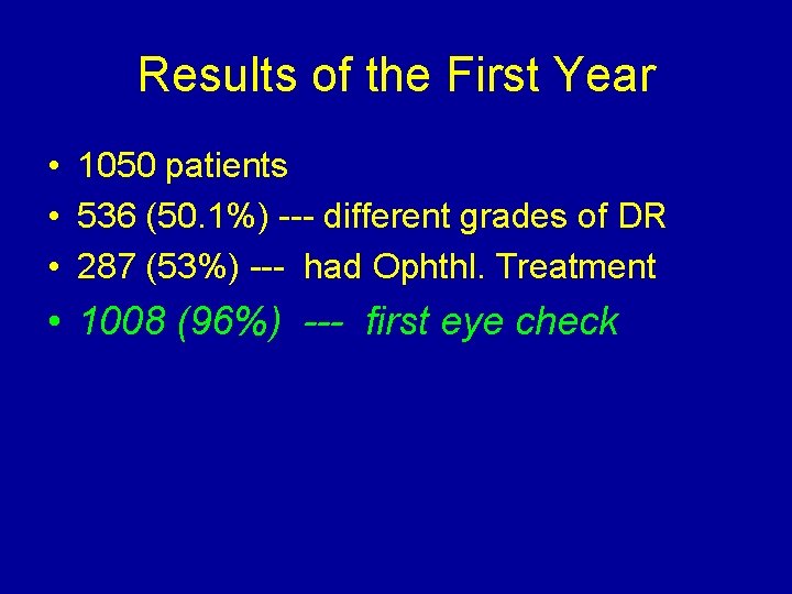 Results of the First Year • 1050 patients • 536 (50. 1%) --- different