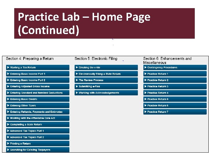 Practice Lab – Home Page (Continued) 12 NTTC - Dallas 2016 