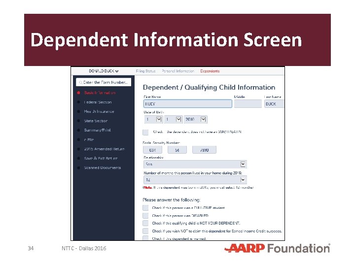 Dependent Information Screen 34 NTTC - Dallas 2016 