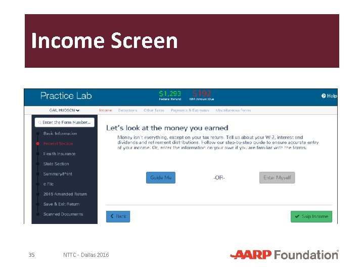 Income Screen 35 NTTC - Dallas 2016 