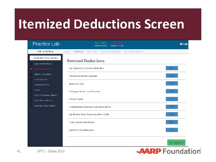 Itemized Deductions Screen 41 NTTC - Dallas 2016 