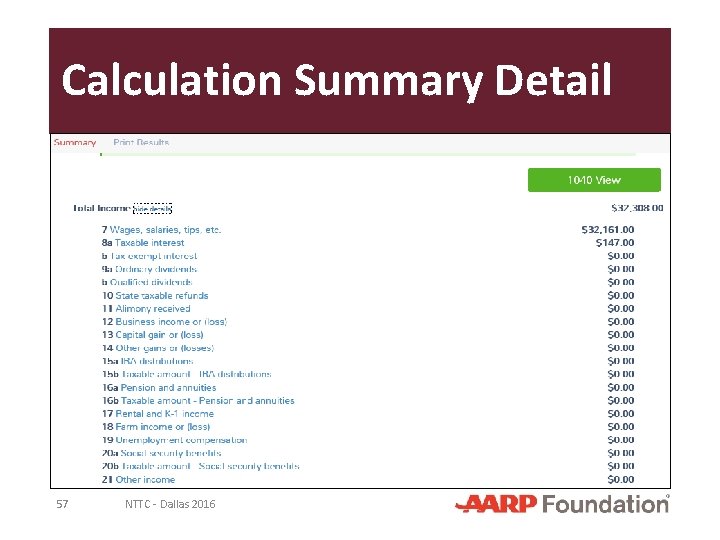 Calculation Summary Detail 57 NTTC - Dallas 2016 