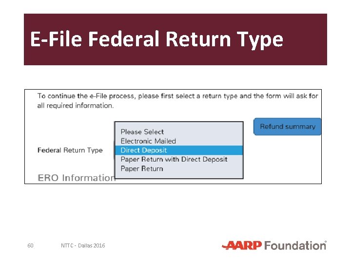 E-File Federal Return Type 60 NTTC - Dallas 2016 