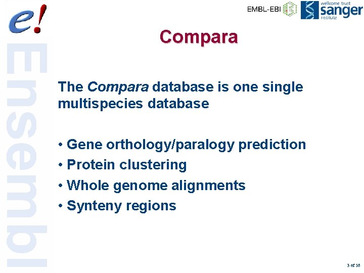 Compara The Compara database is one single multispecies database • Gene orthology/paralogy prediction •