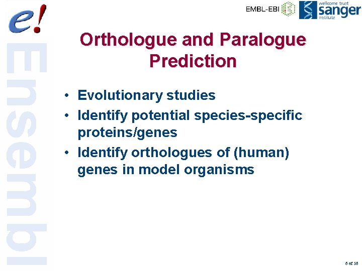 Orthologue and Paralogue Prediction • Evolutionary studies • Identify potential species-specific proteins/genes • Identify