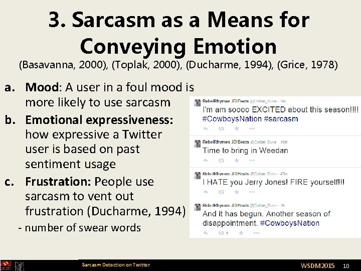3. Sarcasm as a Means for Conveying Emotion (Basavanna, 2000), (Toplak, 2000), (Ducharme, 1994),