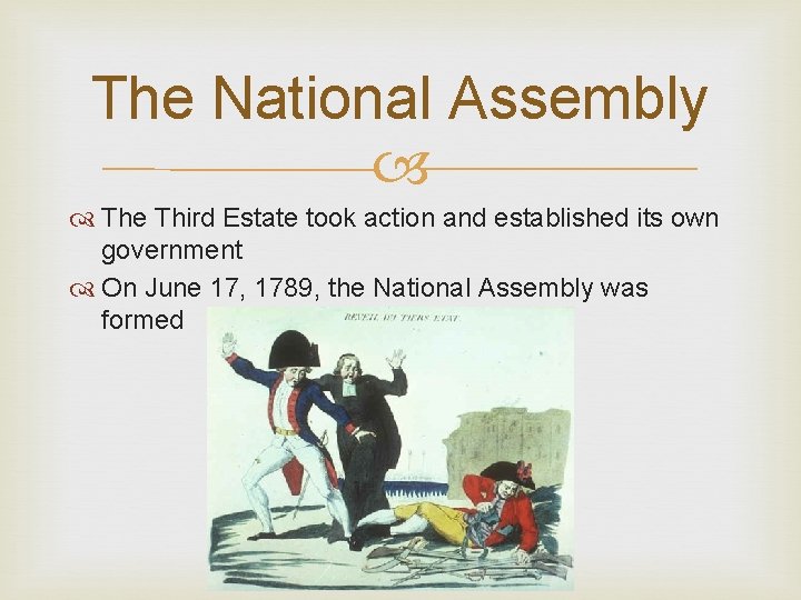The National Assembly The Third Estate took action and established its own government On