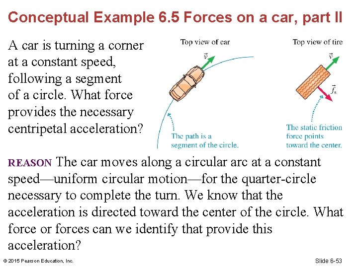 Conceptual Example 6. 5 Forces on a car, part II A car is turning