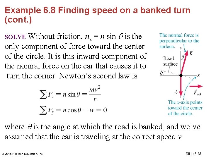 Example 6. 8 Finding speed on a banked turn (cont. ) Without friction, nx