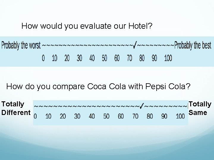 How would you evaluate our Hotel? How do you compare Coca Cola with Pepsi