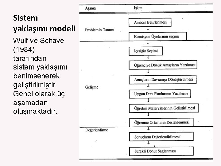 Sistem yaklaşımı modeli Wulf ve Schave (1984) tarafından sistem yaklaşımı benimsenerek geliştirilmiştir. Genel olarak