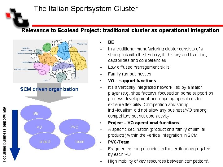 The Italian Sportsystem Cluster Relevance to Ecolead Project: traditional cluster as operational integration Focusing